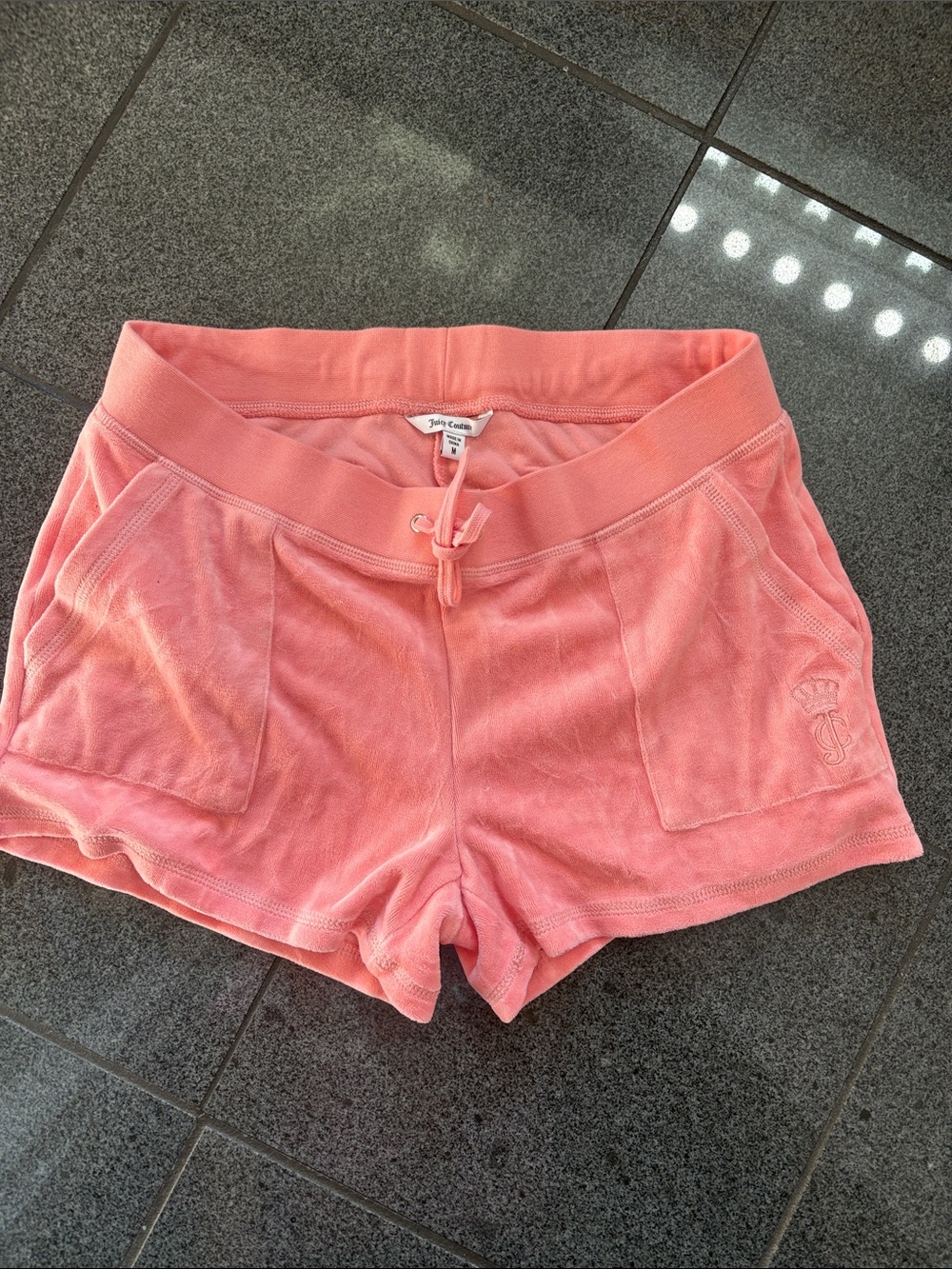 Juicy Couture Coral Pink Terry Shorts with Drawstring